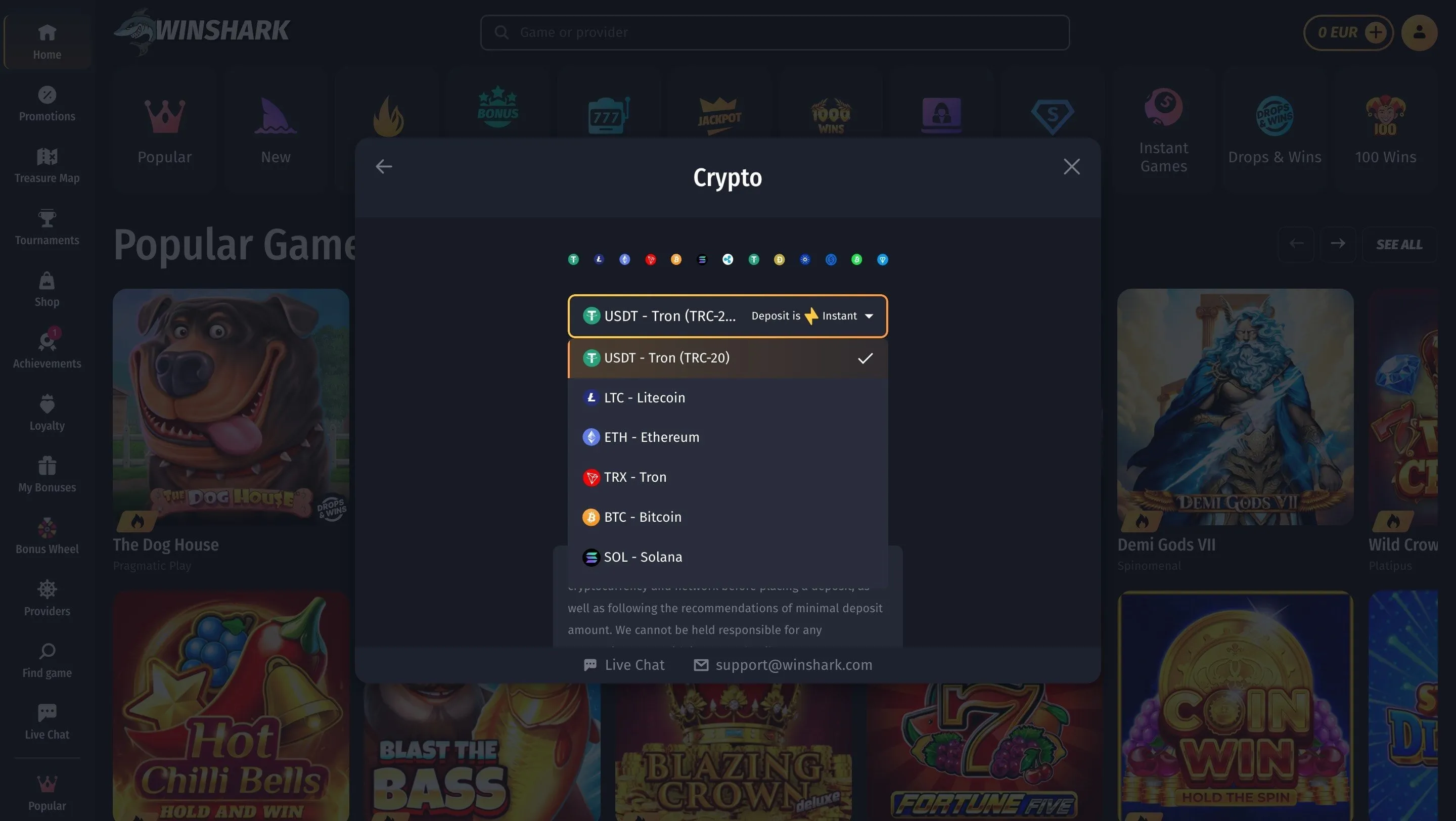 Winshark Crypto Casino Winshark Bitcoin Casino